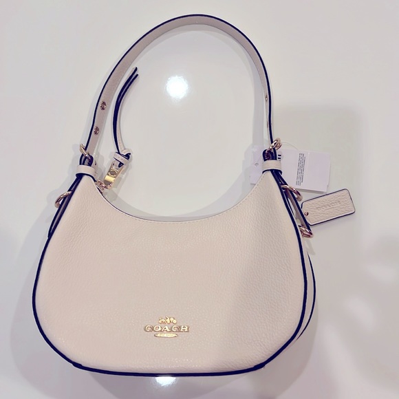 New Coach shoulder cross body bag, leather, removable strap, milky white - Picture 1 of 12
